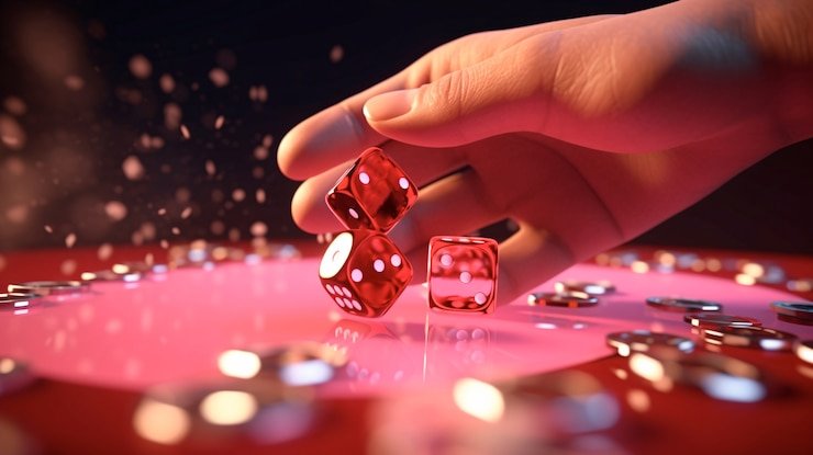Meja baccarat dengan dua tangan kartu ditampilkan di depan dealer